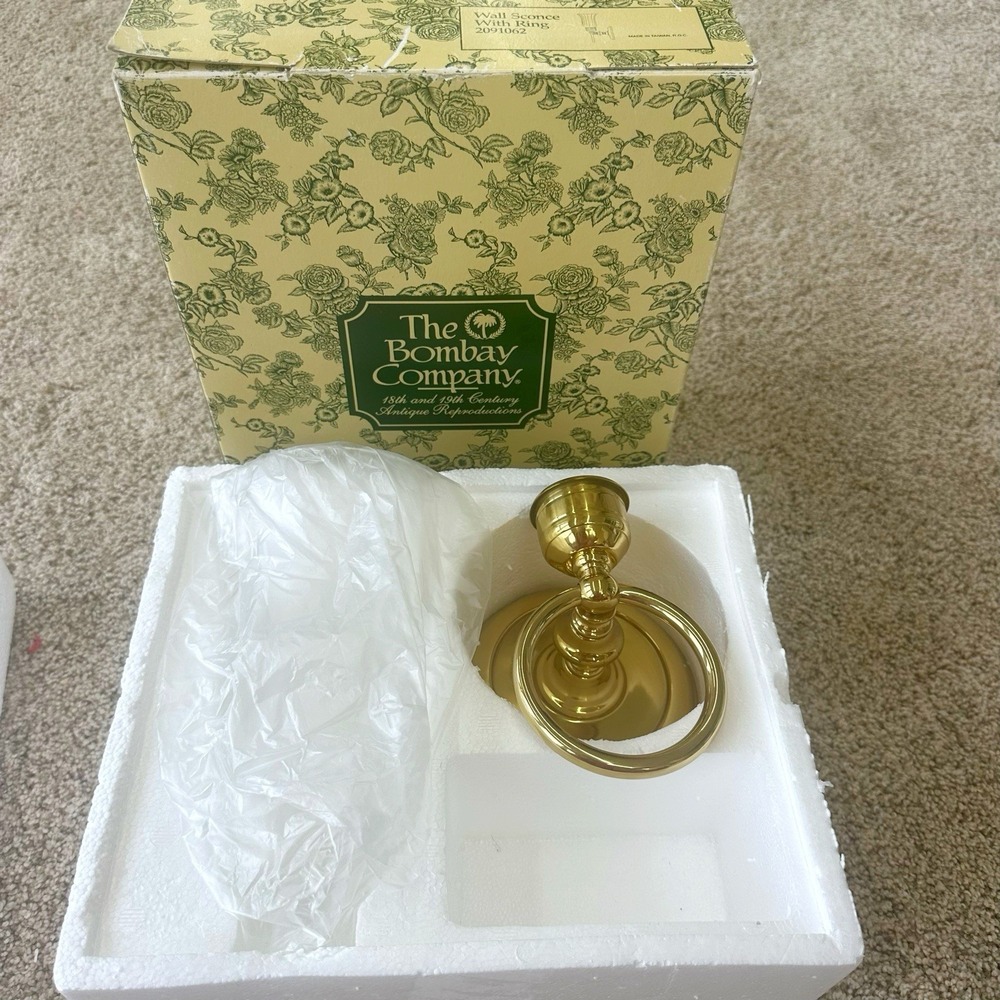 Set Of 2 The Bombay Company 2091062 Gold Brass Candle Holder Wall Sconce W/ Ring